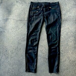 Rag and Bone Black waxed cotton mid rise skinny-ish pants